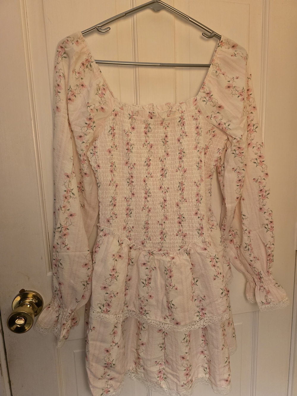 Smocked Floral Long Sleeve Mini Dress - Pink